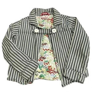 Hanna Andersson Blue Striped Floral Jacket Girls Size 120 / 6-7